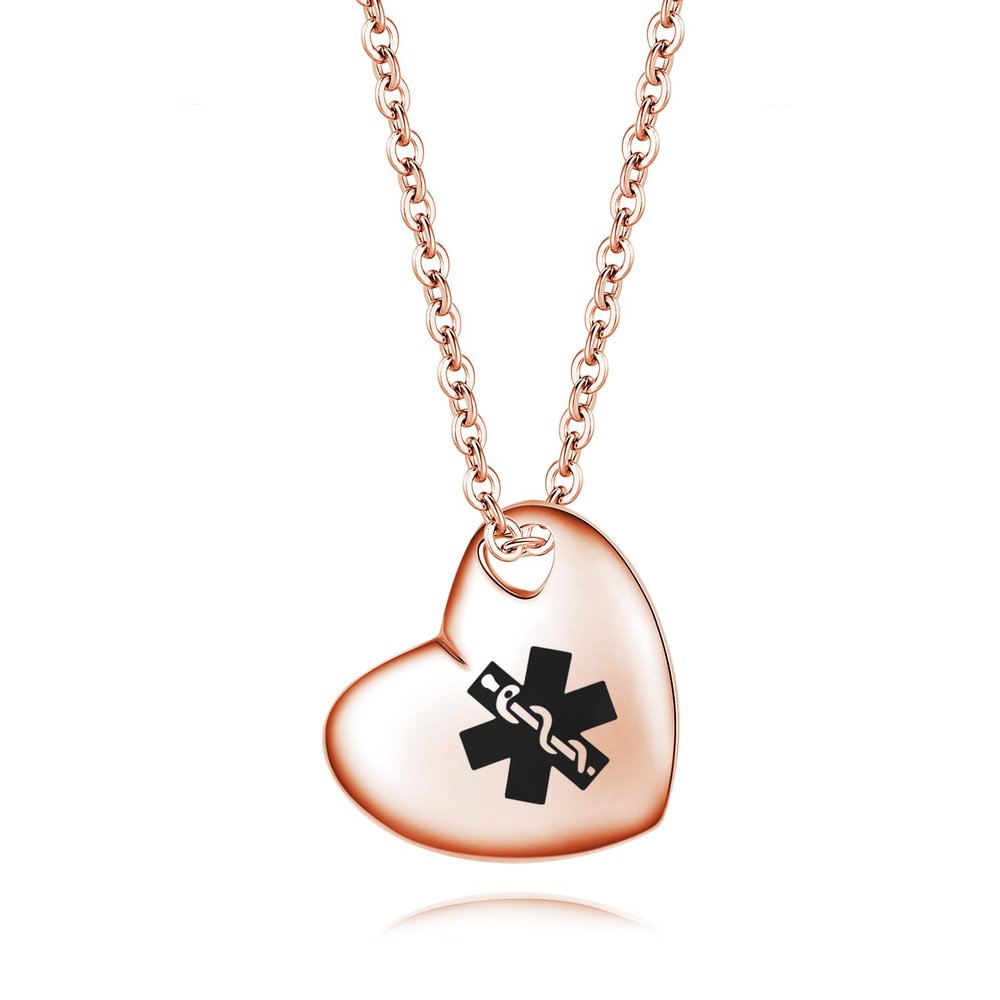 LinnaLove Free engraving Heart medical alert necklace Stainless steel fashion heart medical id necklace for women-RG