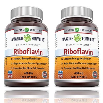 Amazing Formulas Riboflavin 400 mg Capsules | Vitamin B2 Supplement | Non-GMO | Gluten Free | Made in USA (120 Count | 2 Pack)