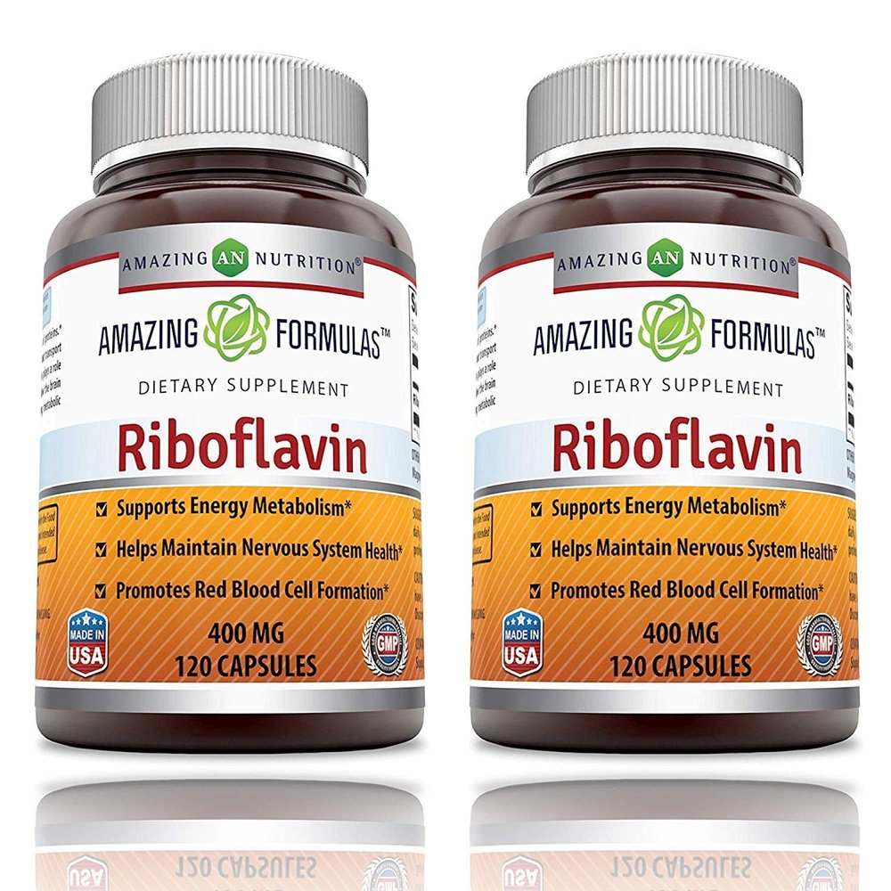 Amazing Formulas Riboflavin 400 mg Capsules | Vitamin B2 Supplement | Non-GMO | Gluten Free | Made in USA (120 Count | 2 Pack)