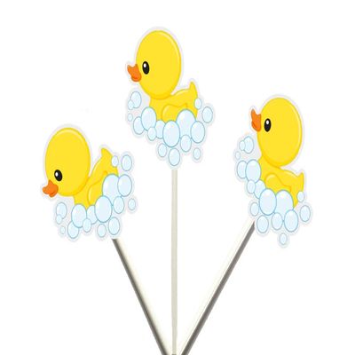 12 Count - BUBBLES Rubber Duck Cupcake Toppers, Duck Cupcake Toppers, Baby Shower Cupcake Toppers