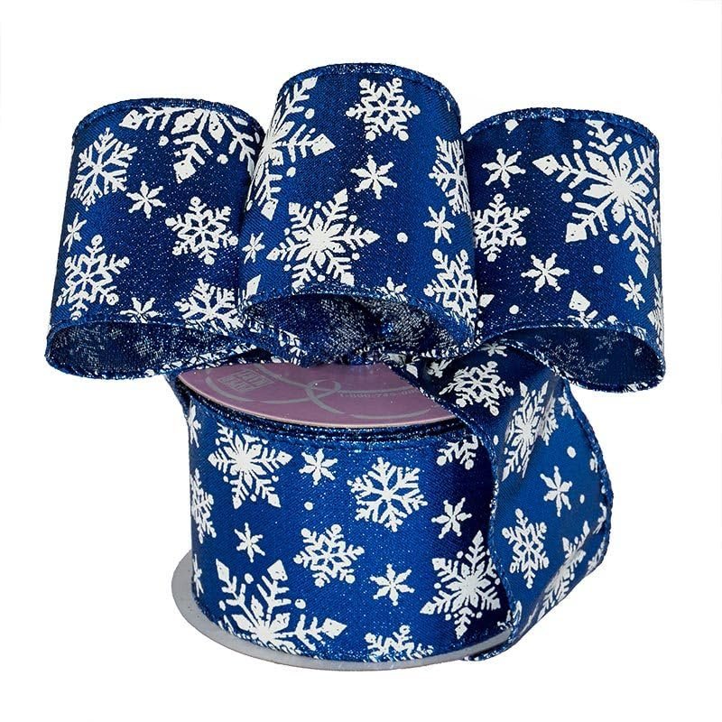 2 1/2" X 10 Yards Royal/White Snowflakes Ribbon Christmas