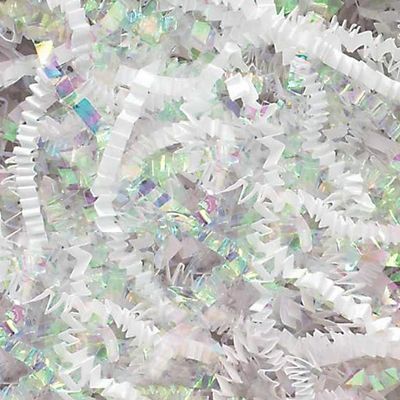 COTU 1 LB Premium Diamond White Iridescent Fancy Blended Shred Gift Basket Shred Crinkle Paper Filler Bedding (16 oz)