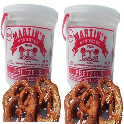 Martins Handmade, Hand Twisted Pretzels with Salt- 21 oz. Tub (2 Tubs)
