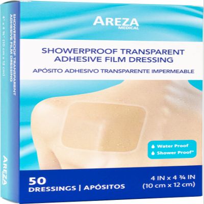 Areza Medical Showerproof Transparent Adhesive Film Dressing 4 inch x 4 inch 3/4" 50 Per Box - 50 Count (Pack of 1)
