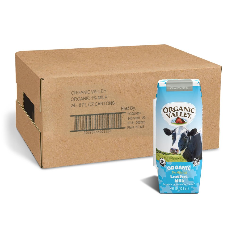 Organic Valley, Milk Boxes, Shelf Stable 1% Milk, Healthy Snacks, 8 Fl Oz (Pack of 24)