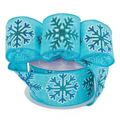 2 1/2" X 10 Yards Blue Snowflake Linen Ribbon Christmas