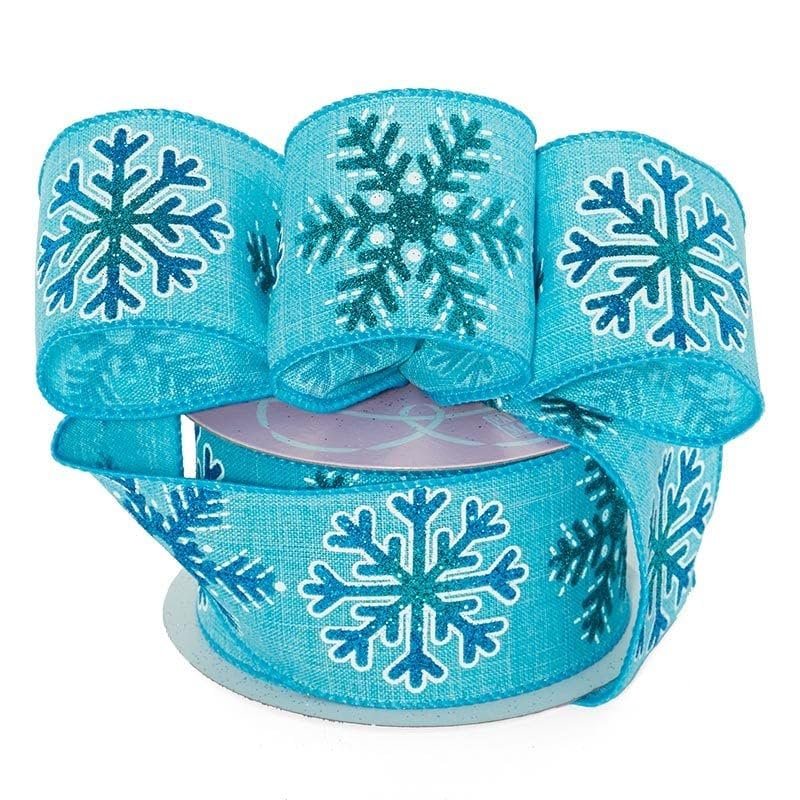 2 1/2" X 10 Yards Blue Snowflake Linen Ribbon Christmas