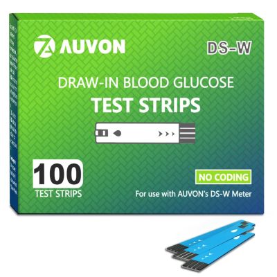 AUVON DS-W Draw-in Blood Glucose Test Strips for use with AUVON DS-W Diabetes Sugar Testing Meter (No Coding Required, 100 Count)