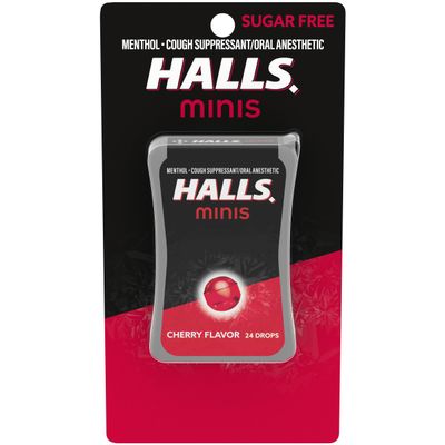 HALLS Minis Cherry Flavor Sugar Free Cough Drops, 24 Drops