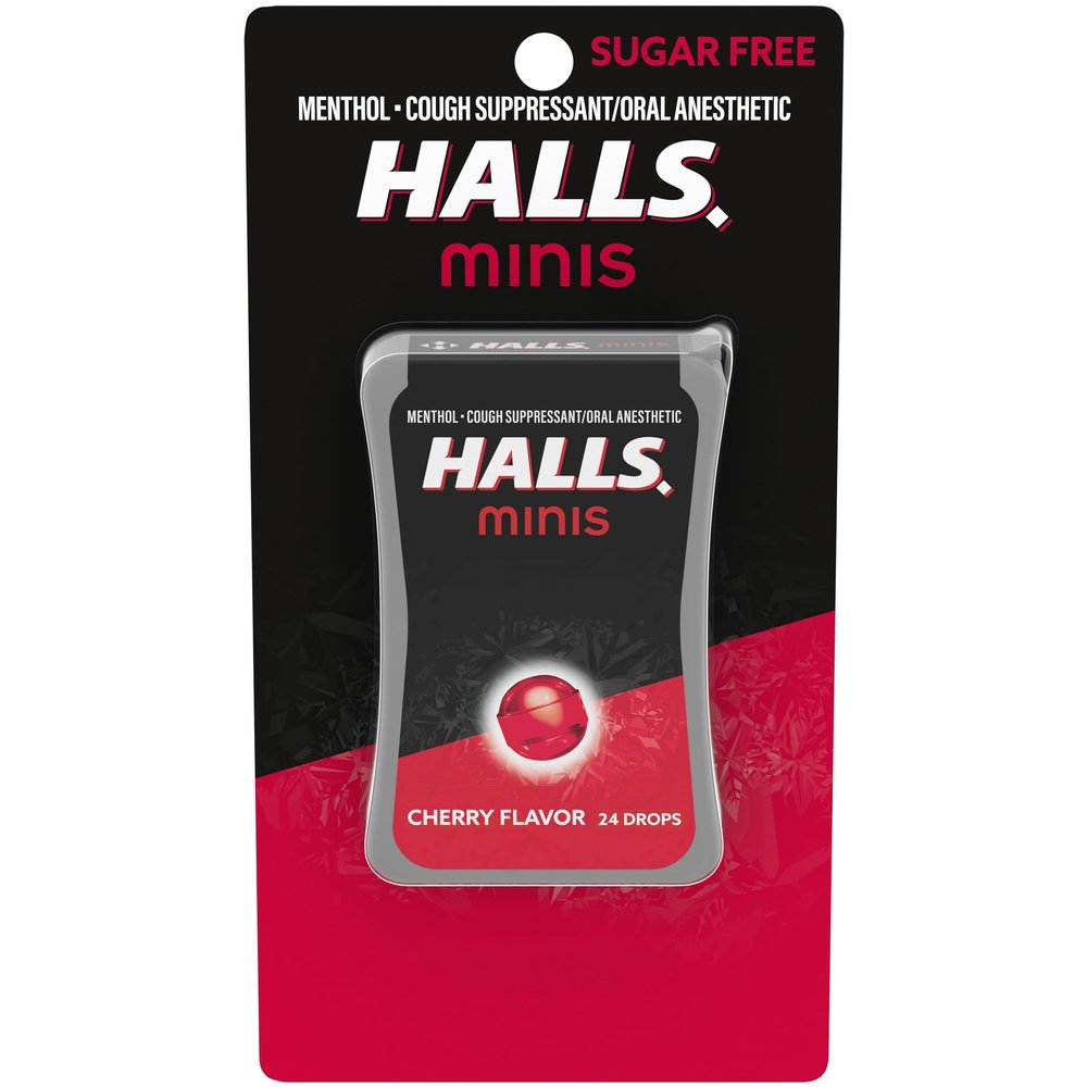 HALLS Minis Cherry Flavor Sugar Free Cough Drops, 24 Drops