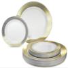 OCCASIONS 120 Plates Pack,(60 Guests) Heavyweight Premium Wedding Party Disposable Plastic Plates Set -60 x 10.5'' Dinner + 60 x 7.5'' Salad/Dessert (Diamond in White & Gold) view 1