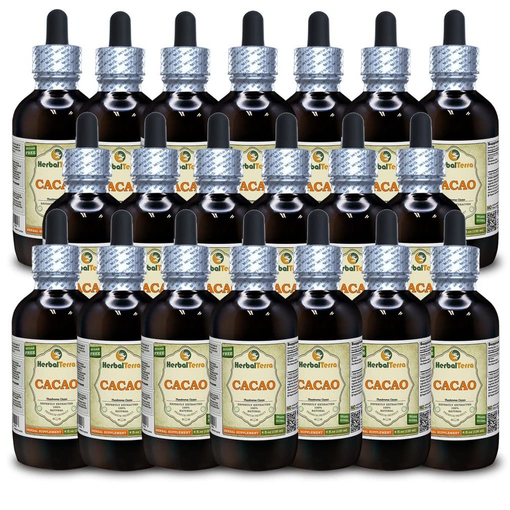 Cacao (Theobroma Cacao) Tincture, Organic Raw Beans Liquid Extract (Brand Name: HerbalTerra, Proudly Made in USA) 20x4 fl.oz (20x120 ml)
