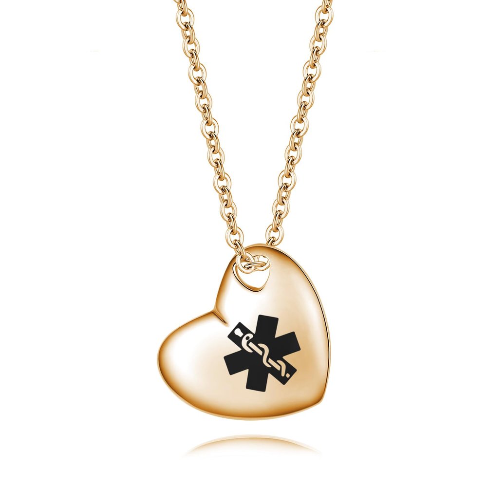 LinnaLove Free engraving Heart medical alert necklace Stainless steel fashion heart medical id necklace for women-G