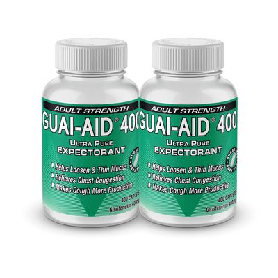 GUAI-AID 800 400mg, dye-Free Fast Acting Mucus Relief Guaifenesin, (2 Bottle of 400 caplets)