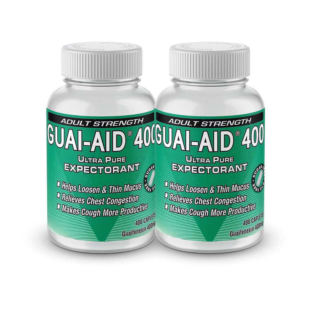 GUAI-AID 800 400mg, dye-Free Fast Acting Mucus Relief Guaifenesin, (2 Bottle of 400 caplets)