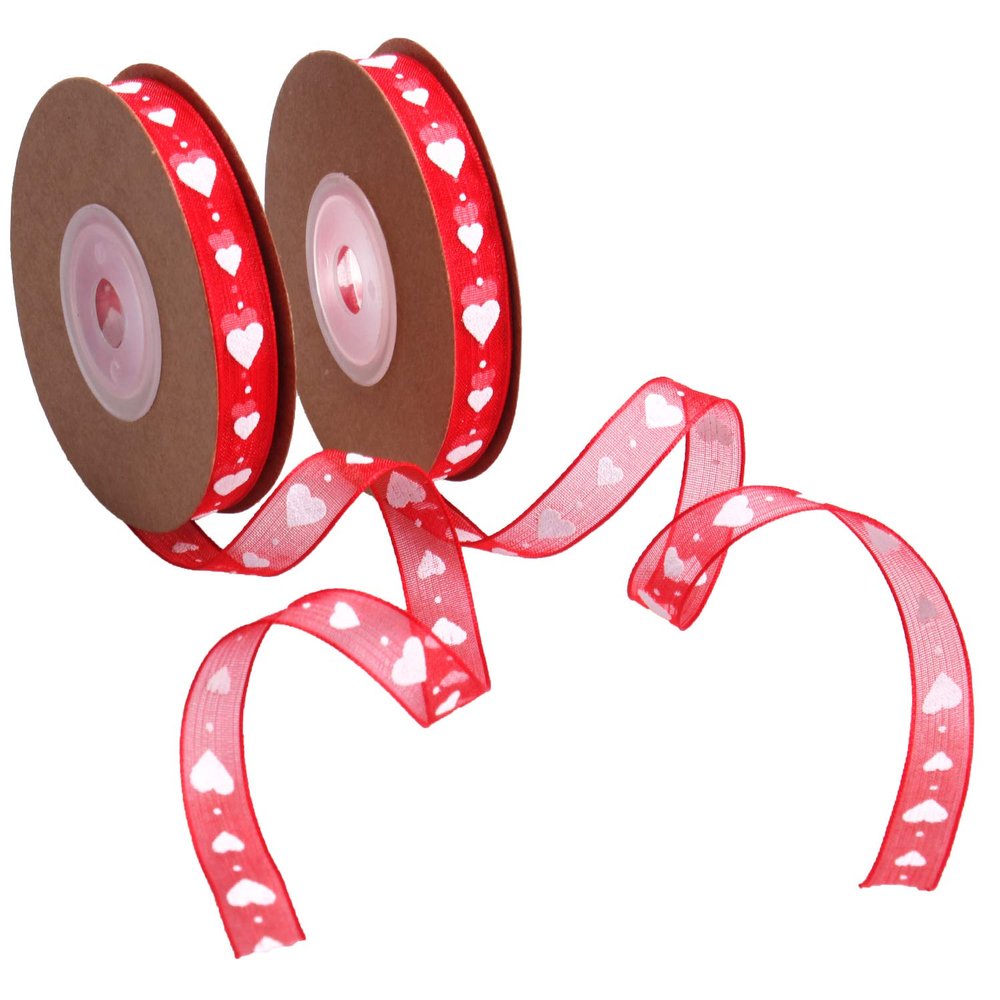 Mayam Valentine's Day Ribbons Heart Ribbons Craft Ribbons for ValentineWedding Craft, 2 Rolls (red)
