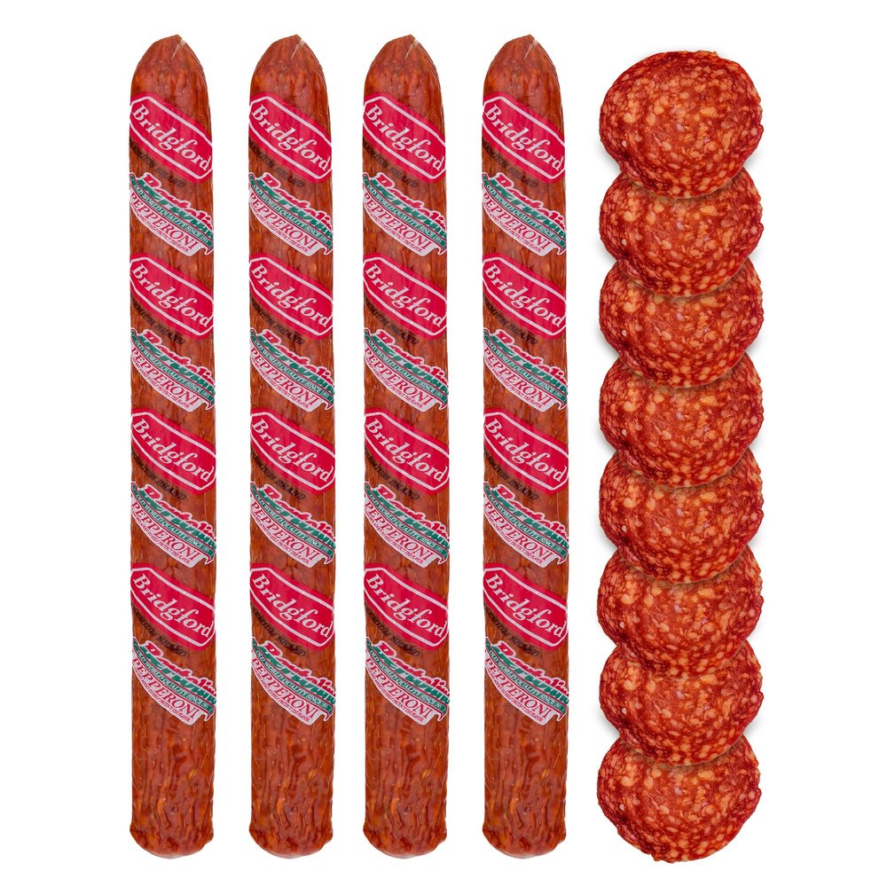 Bridgford Old World Pepperoni Stick 16 oz Pack of 4 - Naturally Smoked Pepperoni Stick for Pizza and Sandwiches - High Protein Zero Carb Keto Snack for Low Carb Keto Diets and Dietary Preferences