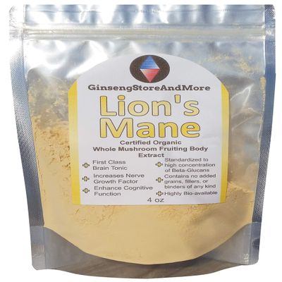 4oz Organic Lion's Mane Mushroom Extracted From Real Mushroom Fruiting Bodies from Nammex | >35% Beta-Glucans | Hericium erinaceus | -Glucan Energy, Mental Health, Immune System, Nerve Growth Facor