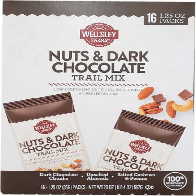 Wellsley Farms Nuts & Dark Chocolate Trail Mix, 16 Pk./1.25 Oz 20 Oz ()