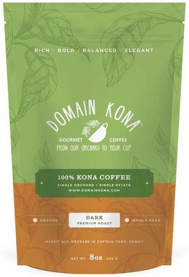 100% Kona Coffee Whole Bean, Dark roast, Single estate gourmet coffee, 8 ounces, ships direct from Domain Kona Coffee, Farm fresh