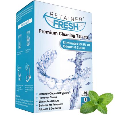 Retainer Fresh Retainer Cleaner Tablets - Denture Cleaner, Retainer Cleaning Tablets, Mouth Guard Cleaner, Aligner Cleaner, Brite Retainer Tablets 36 Tablets 1 Month
