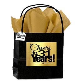 woolstockupnextproductions Black & Gold 31st Birthday/Anniversary Cheers Themed Small Party Favor Gift Bags with Tags -12pack