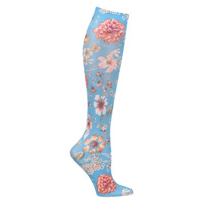 Celeste Stein Women's Mild Compression Knee High Stockings -Prairie Flowers Blue