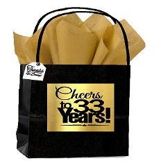 Celebrate Next Black & Gold 33rd Birthday/Anniversary Cheers Themed Small Party Favor Gift Bags with Tags -12pack