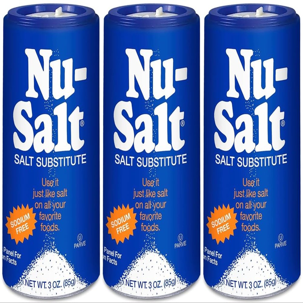 Nu-Salt Sodium-Free Salt Substitute, Contains Potassium Chloride, Table Salt Alternative, Vegan, Good for Chips, Pretzels, French Fries, Popcorn Seasoning, 3oz Shaker Bottle (Pack of 3)