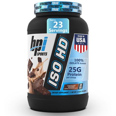 BPI Sports ISO HD Isolate Protein Powder  100% Whey Isolate, Protein Powder for Muscle Gain - Chocolate Brownie - 1.6 Lb - 23 Servings