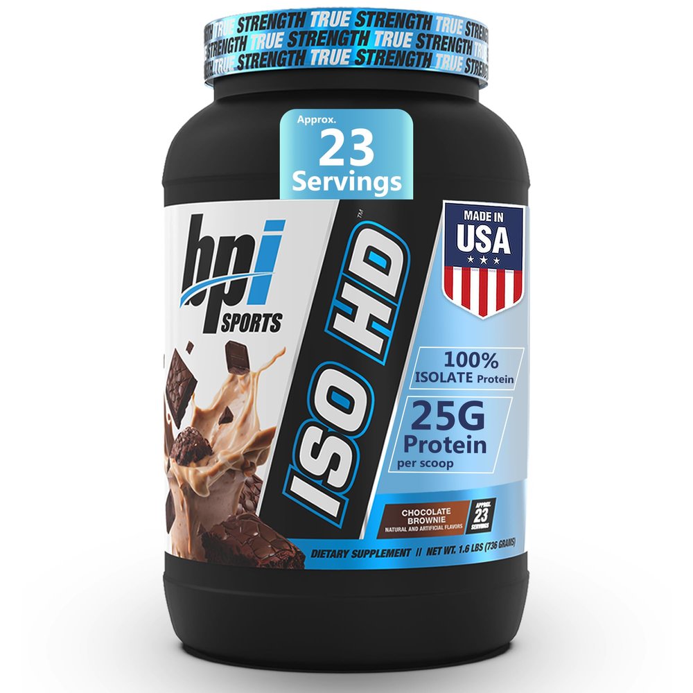 BPI Sports ISO HD Isolate Protein Powder 100% Whey Isolate, Protein Powder for Muscle Gain - Chocolate Brownie - 1.6 Lb - 23 Servings