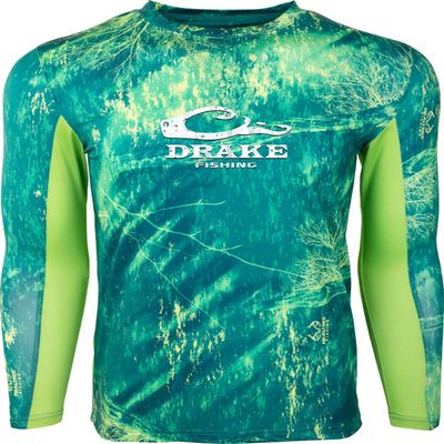 Drake Shield4 Mesh Back Crew Neck L/S Realtree Dorado/Lime MD