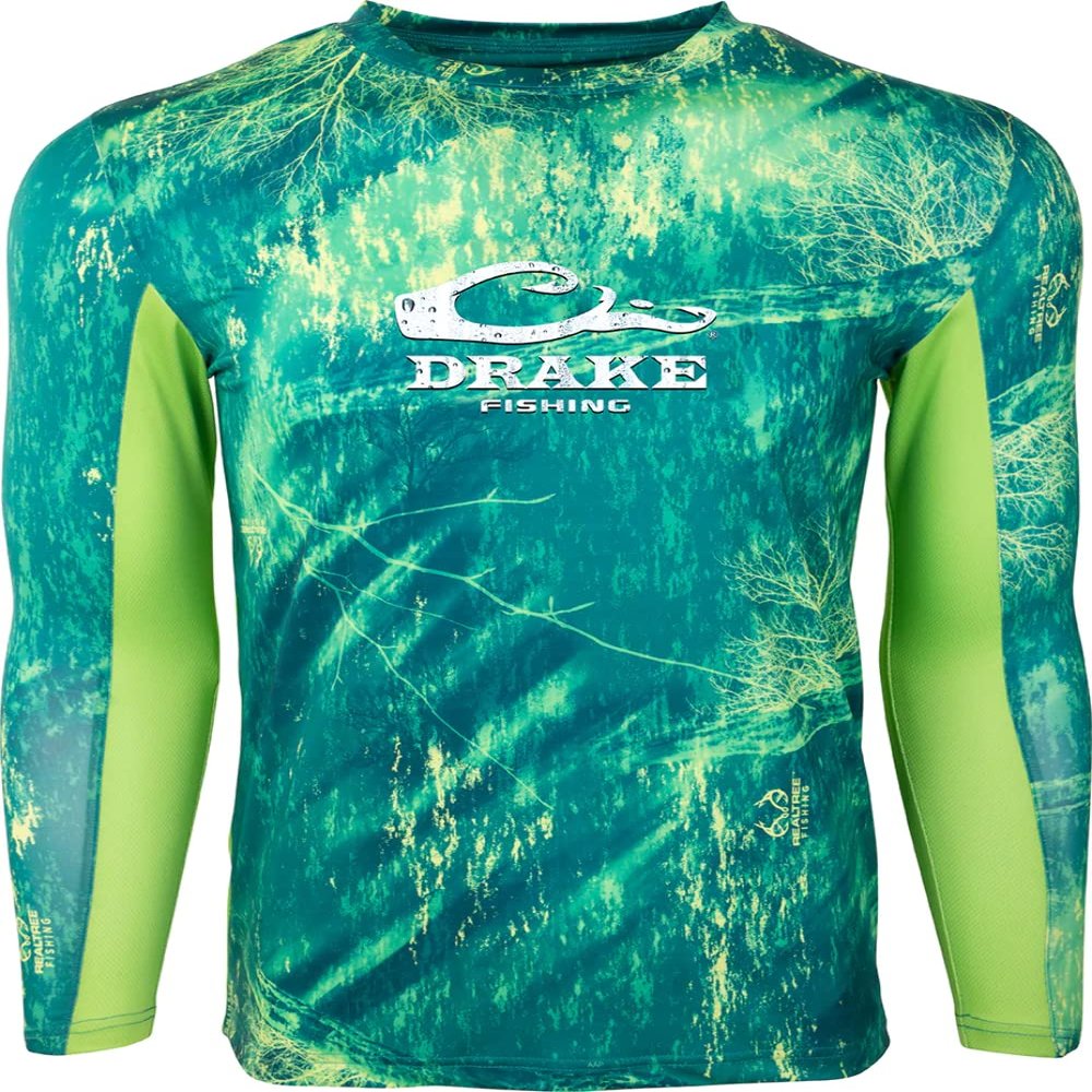 Drake Shield4 Mesh Back Crew Neck L/S Realtree Dorado/Lime MD