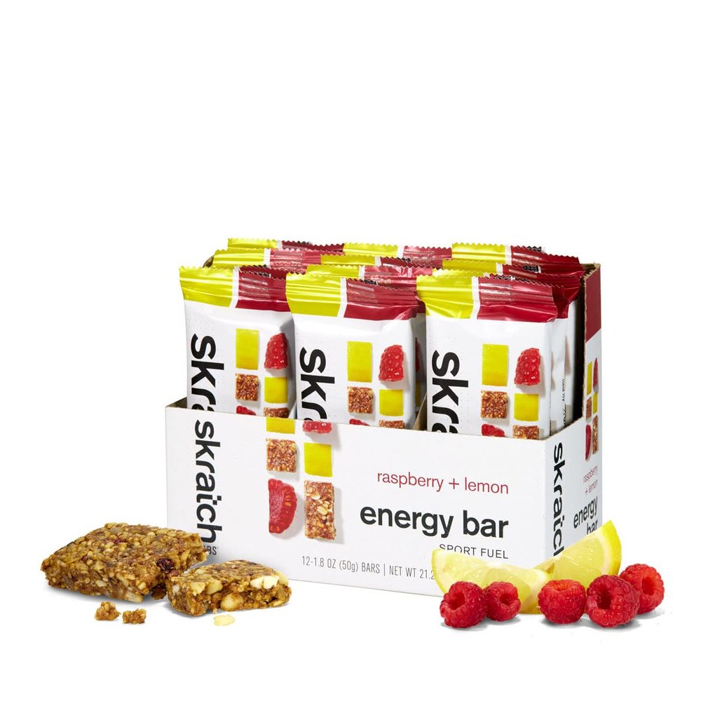 SKRATCH LABS Energy Bar | Raspberry + Lemon (12 pack) | Plant Based Healthy Snack | Low Sugar - 4g Protein | non-gmo, gluten free, soy free, vegan, kosher