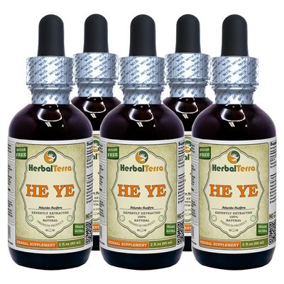 He Ye, Lotus (Nelumbo Nucifera) Tincture, Dried Leaf Liquid Extract (Brand Name: HerbalTerra, Proudly Made in USA) 5x2 fl.oz (5x60 ml)