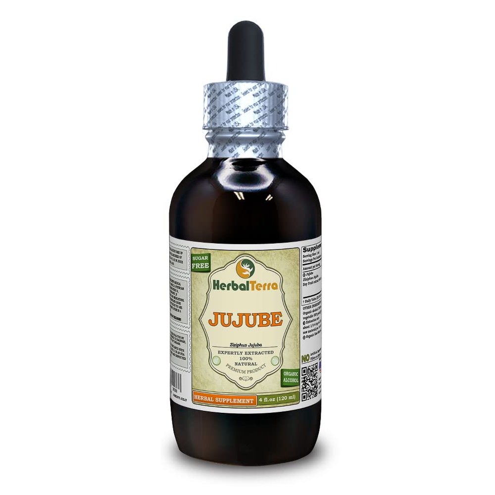 Jujube (Ziziphus Jujuba) Tincture, Organic Dried Fruits Liquid Extract (Brand name: HerbalTerra, Proudly made in USA) 4 fl.oz (120 ml)