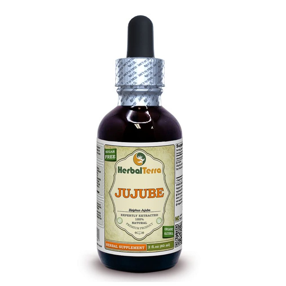 Jujube (Ziziphus Jujuba) Tincture, Organic Dried Fruits Liquid Extract (Brand Name: HerbalTerra, Proudly Made in USA) 2 fl.oz (60 ml)