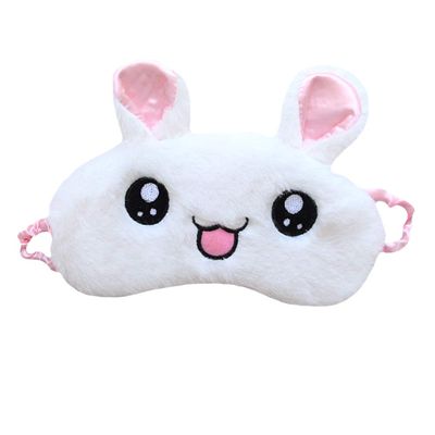 Aisa 3D Rabbit Cute Cartoon Design Sleeping Eye Blinder Travel Office Snap Soft Plush Eye Mask White