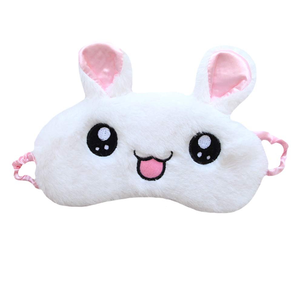Aisa 3D Rabbit Cute Cartoon Design Sleeping Eye Blinder Travel Office Snap Soft Plush Eye Mask White