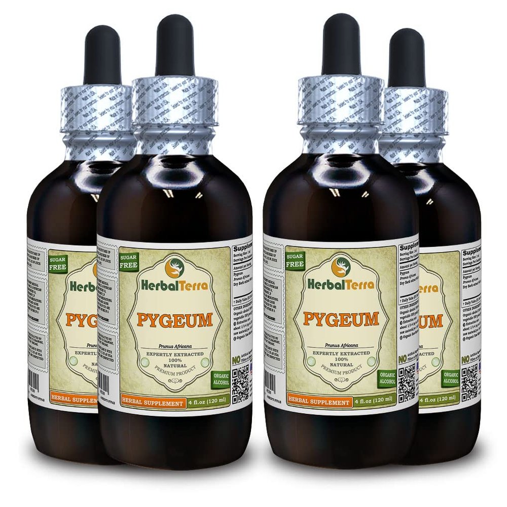 African Cherry Pygeum (Prunus Africana) Tincture, Organic Dried Bark Liquid Extract (Brand Name: HerbalTerra, Proudly Made in USA) 4x4 fl.oz (4x120 ml)
