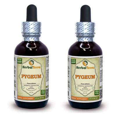 African Cherry Pygeum (Prunus Africana) Tincture, Organic Dried Bark Liquid Extract (Brand Name: HerbalTerra, Proudly Made in USA) 2x2 fl.oz (2x60 ml)