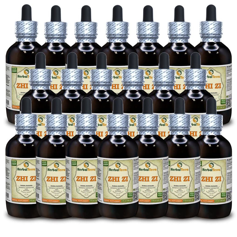 Zhi Zi, Gardenia (Gardenia Jasminoides) Tincture, Organic Dried Fruit Liquid Extract (Brand Name: HerbalTerra, Proudly Made in USA) 20x4 fl.oz (20x120 ml)