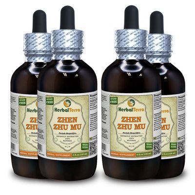 Zhen Zhu Mu, Pearl Shell (Pinctada Margaritifera) Tincture, Dried Concha Liquid Extract (Brand name: HerbalTerra, Proudly made in USA) 4x4 fl.oz (4x120 ml)