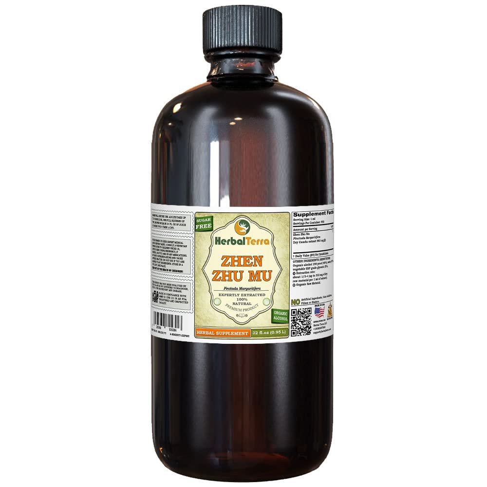 Zhen Zhu Mu, Pearl Shell (Pinctada Margaritifera) Tincture, Dried Concha Liquid Extract (Brand name: HerbalTerra, Proudly made in USA) 32 fl.oz (0.95 l)