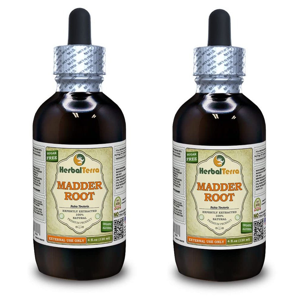 Madder Root (Rubia Tinctoria) Tincture, Dried Roots Liquid Extract (Brand Name: HerbalTerra, Proudly Made in USA) 2x4 fl.oz (2x120 ml)