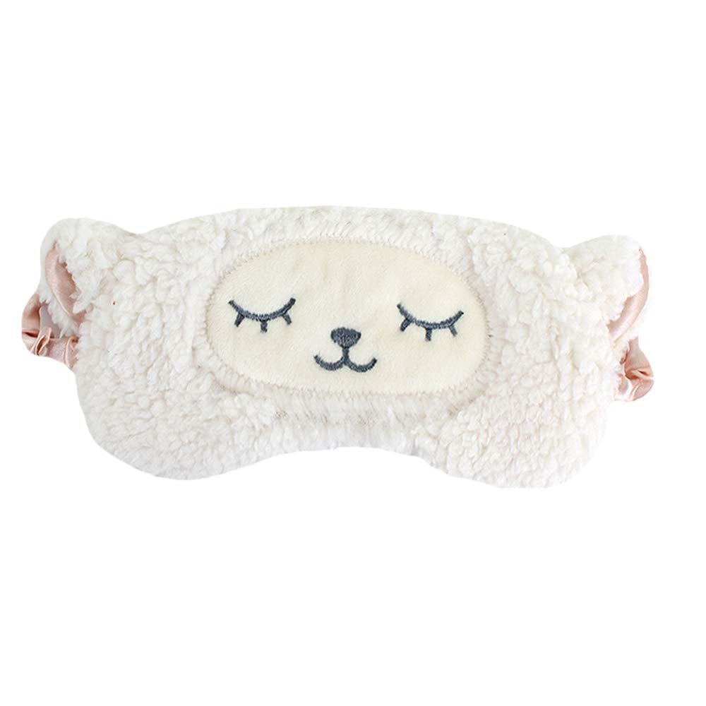 Aisa 3D Sheep Cute Cartoon Design Sleeping Eye Blinder Travel Office Snap Soft Plush Eye Mask White