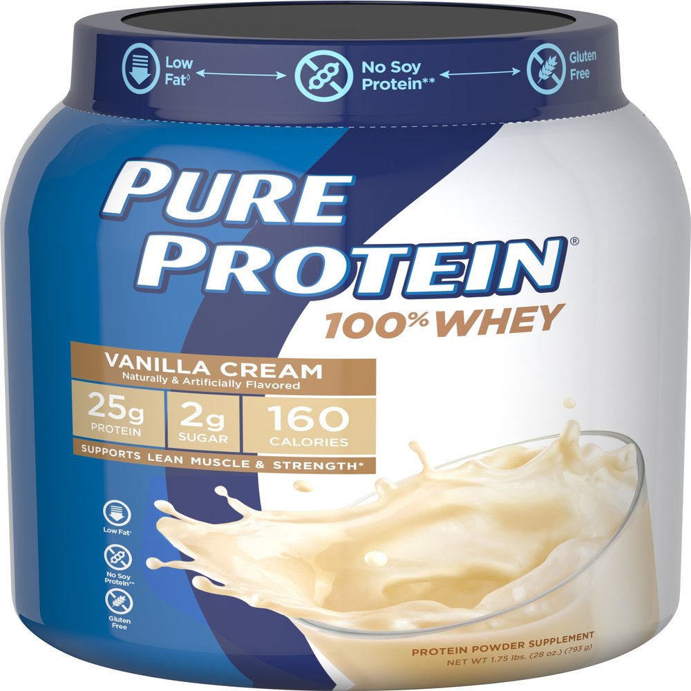 Pure Protein Powder, Whey, Great for Meal Replacement Shakes, Low Carb, Gluten Free, Vanilla Cream, 1.75 lbs