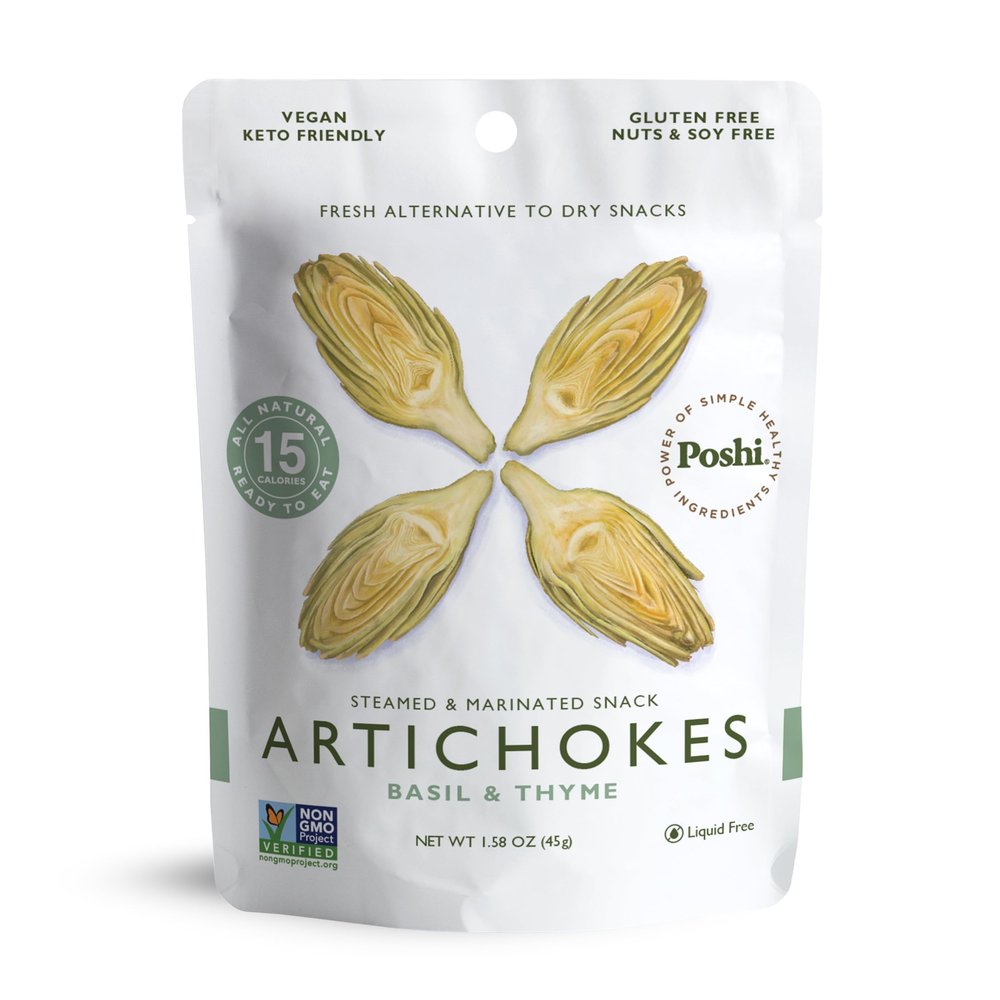 POSHI Artichoke Hearts with Basil and Thyme Ready-to-Eat Snack Pack Vegan, Keto, Low Carb, Gluten Free, Non-GMO (10 Pack, 1.58 oz)