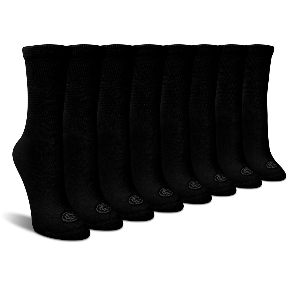Doctor's Choice Diabetic Socks for Women, Non Binding Extra Wide Crew, Seamless Toe, Loose Fit, Cushioned Support, Neuropathy Relief, Wide Toe Box, Swollen Feet, 4 Pairs 9-11, Medium (Black)