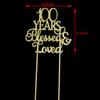 100 Years Blessed & Loved Cake Topper for 100th Birthday, Wedding Anniversary Party Decorations Gold Glitter view 2